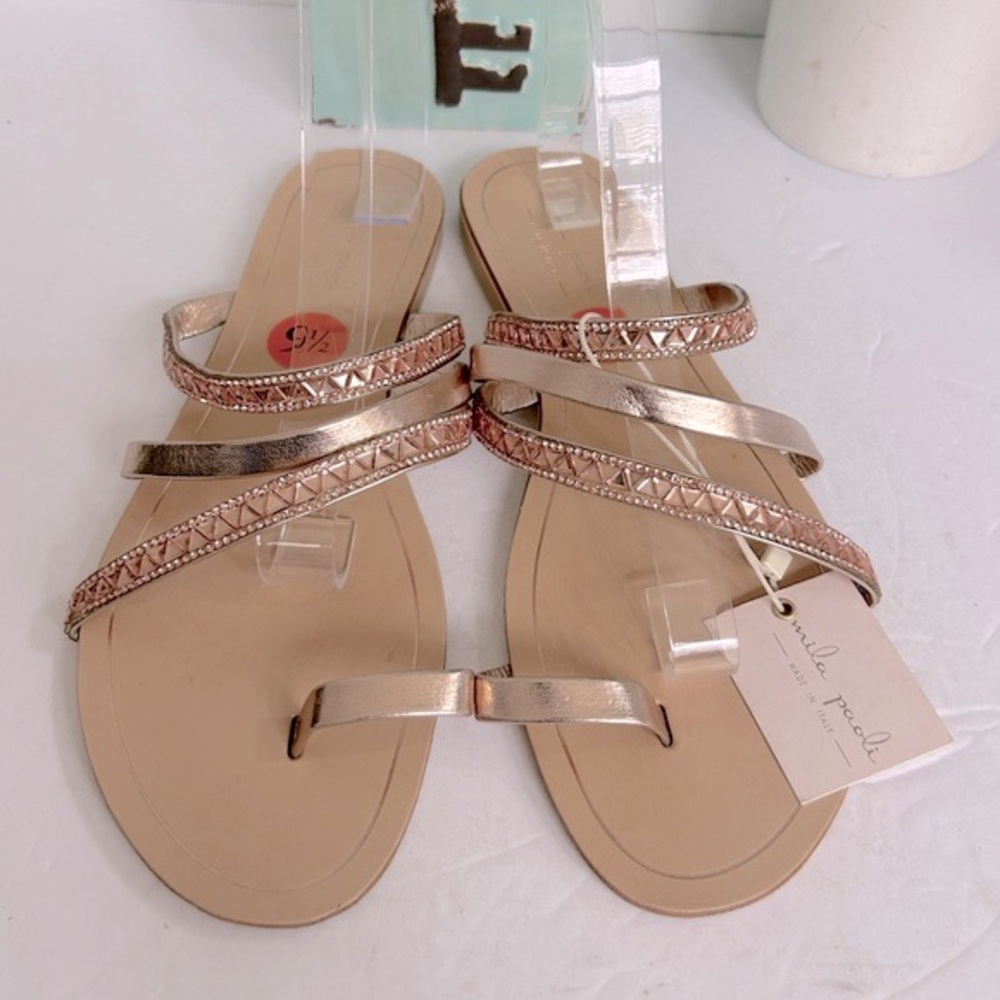 NWT! Italian Made Mila Paoli Rose Gold Embellished Sandals. Size 9.5